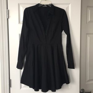 Black Collared Fit and Flare Dress